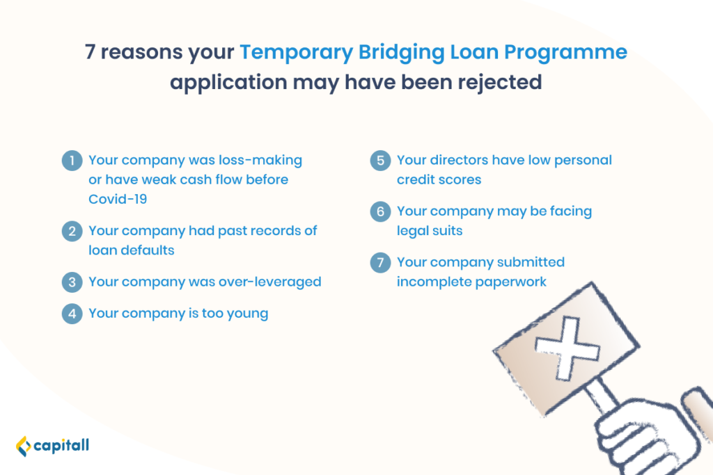  Infographic on possible reasons for the Temporary Bridging Loan Programme application being rejected